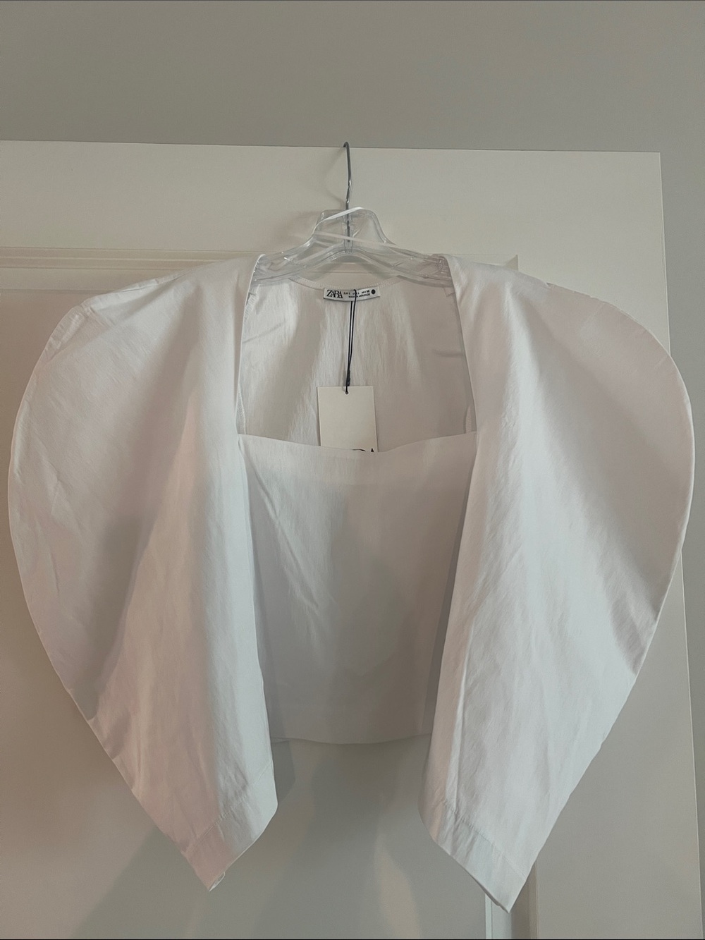 ZARA White Dramatic Cape-Sleeve Crop Top